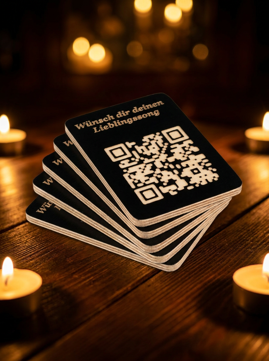 CNC-gefräste QR-Karten aus Siebdruckplatte, gestapelt